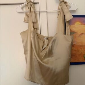 Reformation Cream Satin Camisole with Bow Straps